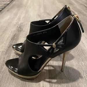Dior Lolita Black & Gold High Heel Cutout Sandals